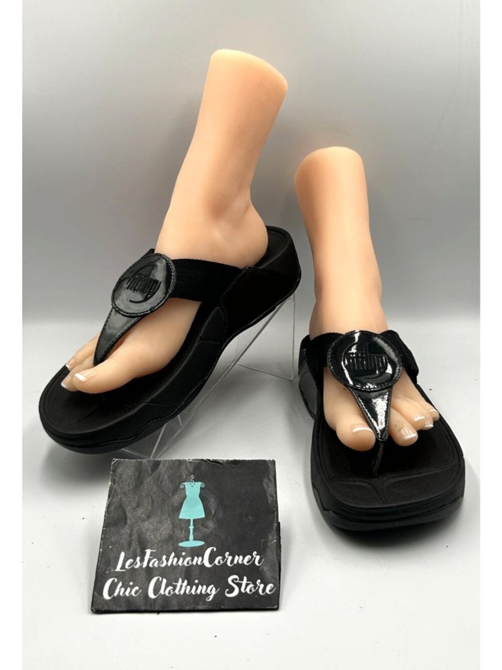NWT FitFlop Women's Black Patent Leather Walkstar All Thong Sandals Size 10 3481